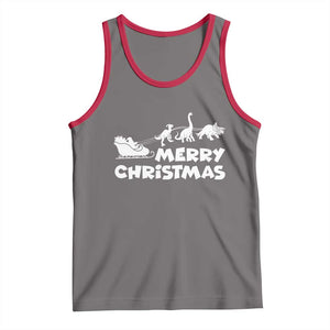 Funny Xmas Dinosaur Tank Top Merry Christmas Dino Santa's Sleigh - Print Your Wear