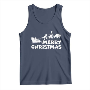 Funny Xmas Dinosaur Tank Top Merry Christmas Dino Santa's Sleigh TS11 Navy Print Your Wear