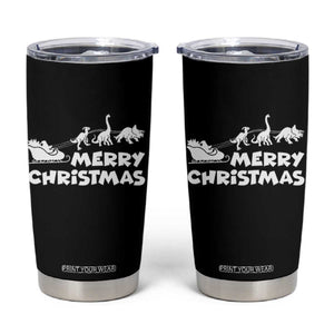 Funny Xmas Dinosaur Tumbler Cup Merry Christmas Dino Santa's Sleigh TS11 Black Print Your Wear