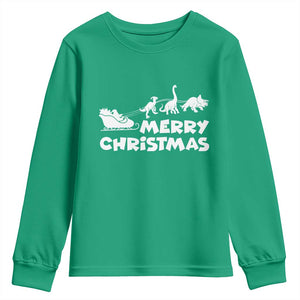 Funny Xmas Dinosaur Youth Sweatshirt Merry Christmas Dino Santa's Sleigh TS11 Irish Green Print Your Wear