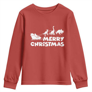 Funny Xmas Dinosaur Youth Sweatshirt Merry Christmas Dino Santa's Sleigh TS11 Red Print Your Wear