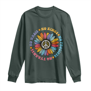 No Kings No Fascists No Tyrants No Nazis Long Sleeve Shirt Peace Floral Sunflower TS11 Dark Forest Green Print Your Wear