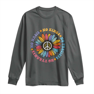 No Kings No Fascists No Tyrants No Nazis Long Sleeve Shirt Peace Floral Sunflower TS11 Dark Heather Print Your Wear