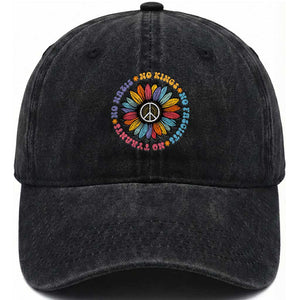No Kings No Fascists No Tyrants No Nazis Washed Cotton Baseball Cap Peace Floral Sunflower TS11 Print Your Wear