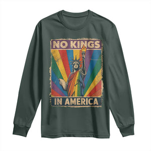 Funny No Kings In America LGBT Long Sleeve Shirt Retro Statue Of Liberty TS11 Dark Forest Green Print Your Wear