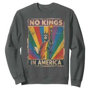 Funny No Kings In America LGBT Sweatshirt Retro Statue Of Liberty TS11 Dark Heather Print Your Wear