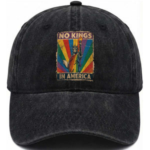 Funny No Kings In America LGBT Washed Cotton Baseball Cap Retro Statue Of Liberty TS11 Print Your Wear