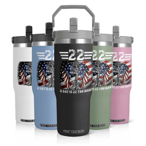 Veteran Suicide Awareness Flip Straw Tumbler 22 A Day Is 22 Too Many Vintage American Flag TS11 Print Your Wear
