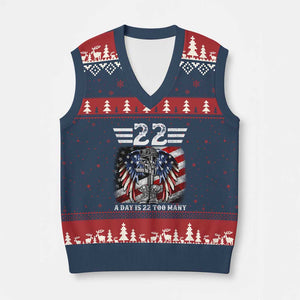 Veteran Suicide Awareness V-Neck Knit Sweater Vest 22 A Day Is 22 Too Many Vintage American Flag - Print Your Wear
