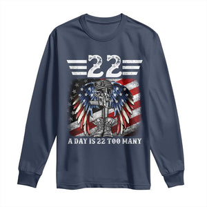 Veteran Suicide Awareness Long Sleeve Shirt 22 A Day Is 22 Too Many Vintage American Flag TS11 Navy Print Your Wear