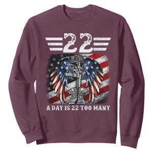 Veteran Suicide Awareness Sweatshirt 22 A Day Is 22 Too Many Vintage American Flag TS11 Maroon Print Your Wear