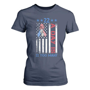 Veteran Suicide Awareness T Shirt For Women 22 A Day Is 22 Too Many American Flag TS11 Navy Print Your Wear