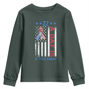 Veteran Suicide Awareness Youth Sweatshirt 22 A Day Is 22 Too Many American Flag TS11 Dark Forest Green Print Your Wear