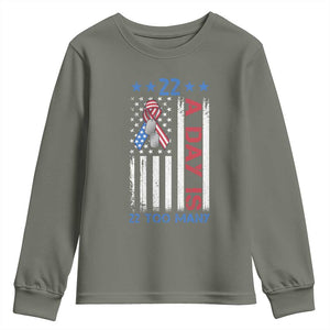 Veteran Suicide Awareness Youth Sweatshirt 22 A Day Is 22 Too Many American Flag TS11 Military Green Print Your Wear