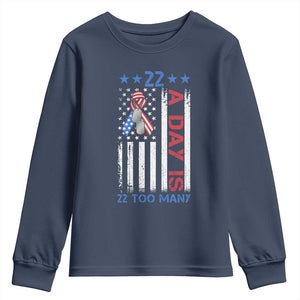 Veteran Suicide Awareness Youth Sweatshirt 22 A Day Is 22 Too Many American Flag TS11 Navy Print Your Wear