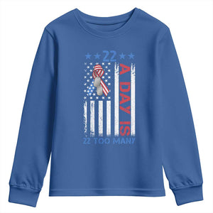 Veteran Suicide Awareness Youth Sweatshirt 22 A Day Is 22 Too Many American Flag TS11 Royal Blue Print Your Wear
