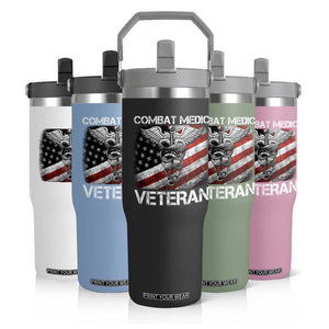 Combat Medic Veteran Flip Straw Tumbler Medical Military Soldier Vintage American Flag TS11 Print Your Wear