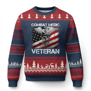 Combat Medic Veteran Ugly Christmas Sweater Medical Military Soldier Vintage American Flag TS11 Navy Red Print Your Wear