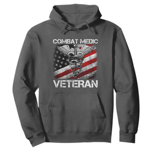 Combat Medic Veteran Hoodie Medical Military Soldier Vintage American Flag TS11 Dark Heather Print Your Wear