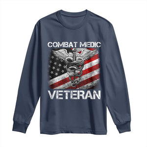 Combat Medic Veteran Long Sleeve Shirt Medical Military Soldier Vintage American Flag TS11 Navy Print Your Wear
