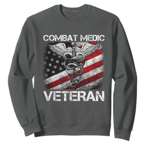 Combat Medic Veteran Sweatshirt Medical Military Soldier Vintage American Flag TS11 Dark Heather Print Your Wear
