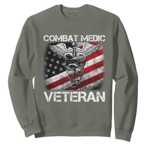 Combat Medic Veteran Sweatshirt Medical Military Soldier Vintage American Flag TS11 Military Green Print Your Wear