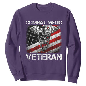 Combat Medic Veteran Sweatshirt Medical Military Soldier Vintage American Flag TS11 Purple Print Your Wear