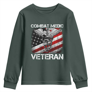 Combat Medic Veteran Youth Sweatshirt Medical Military Soldier Vintage American Flag TS11 Dark Forest Green Print Your Wear