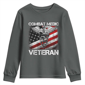 Combat Medic Veteran Youth Sweatshirt Medical Military Soldier Vintage American Flag TS11 Dark Heather Print Your Wear