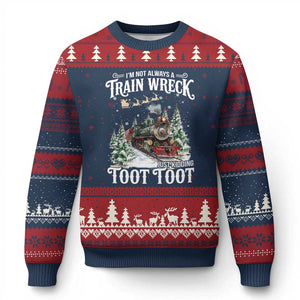 I'm Not Always A Train Wreck Just Kidding Toot Toot Xmas Ugly Christmas Sweater North Pole Train TS11 Navy Red Print Your Wear
