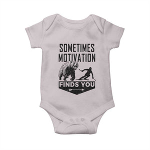 Funny Skiing Baby Onesie Sometimes Motivation Finds You Ski Mountain Bear TS11 Ice Gray Print Your Wear