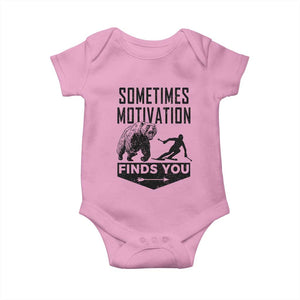 Funny Skiing Baby Onesie Sometimes Motivation Finds You Ski Mountain Bear TS11 Light Pink Print Your Wear