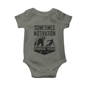 Funny Skiing Baby Onesie Sometimes Motivation Finds You Ski Mountain Bear TS11 Military Green Print Your Wear
