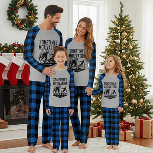 Funny Skiing Plaid Pajama Set Sometimes Motivation Finds You Ski Mountain Bear TS11 Blue Plaid Print Your Wear