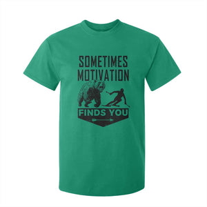 Funny Skiing T Shirt For Kid Sometimes Motivation Finds You Ski Mountain Bear TS11 Irish Green Print Your Wear