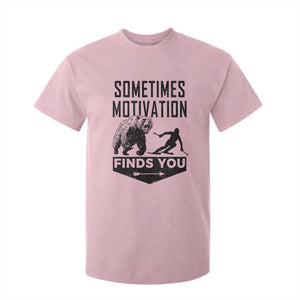 Funny Skiing T Shirt For Kid Sometimes Motivation Finds You Ski Mountain Bear TS11 Light Pink Print Your Wear