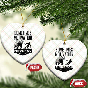 Funny Skiing Ceramic Ornament Sometimes Motivation Finds You Ski Mountain Bear TS11 Print Your Wear