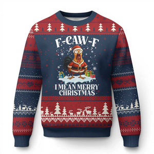 Funny F Caw F Chicken Xmas Ugly Christmas Sweater F Caw F I Mean Merry Xmas TS11 Navy Red Print Your Wear
