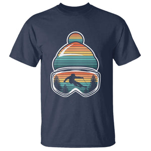 Skiing Mountain Retro Ski Goggles Winter Sport T Shirt TS11 Navy Print Your Wear