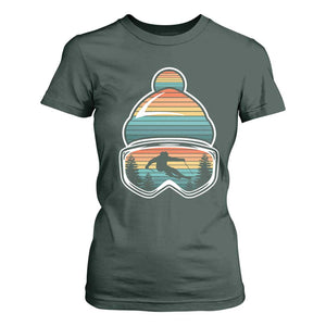 Skiing Mountain Retro Ski Goggles Winter Sport T Shirt For Women TS11 Dark Forest Green Print Your Wear