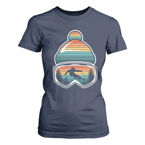 Skiing Mountain Retro Ski Goggles Winter Sport T Shirt For Women TS11 Navy Print Your Wear
