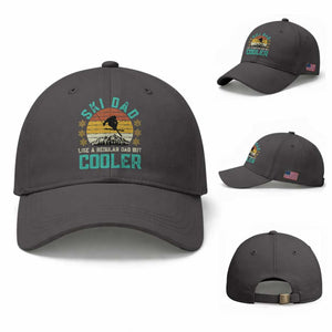 Funny Retro Skiing Father's Day Baseball Cap Ski Dad Like A Normal Dad But Cooler TS11 Baseball Cap Universal Fit Dark Gray Print Your Wear