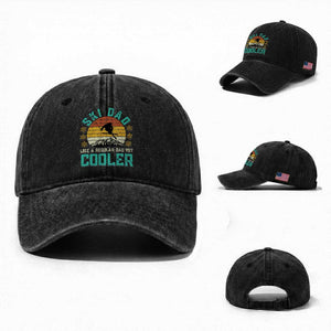Funny Retro Skiing Father's Day Washed Cotton Baseball Cap Ski Dad Like A Normal Dad But Cooler TS11 Washed Cap Universal Fit Black Print Your Wear
