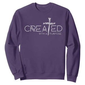 Created With A Purpose Sweatshirt Christian Faith Cross TS11 Purple Print Your Wear