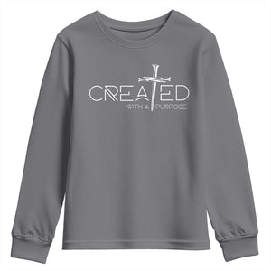 Created With A Purpose Youth Sweatshirt Christian Faith Cross TS11 Charcoal Print Your Wear