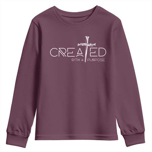 Created With A Purpose Youth Sweatshirt Christian Faith Cross TS11 Maroon Print Your Wear