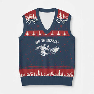 Funny Jesus American Football He Is Rizzin' Meme V-Neck Knit Sweater Vest TS11 Navy Red Print Your Wear