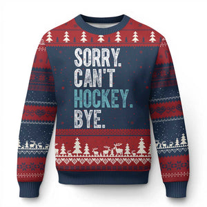 Funny Sorry Cant Hockey Bye Ugly Christmas Sweater Ice Hockey Player TS11 Navy Red Print Your Wear