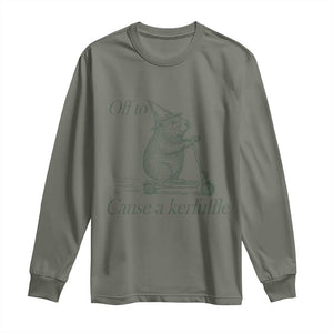 Off To Cause A Kerfuffle Long Sleeve Shirt Funny Groundhog Scooter Chaos TS11 Military Green Print Your Wear