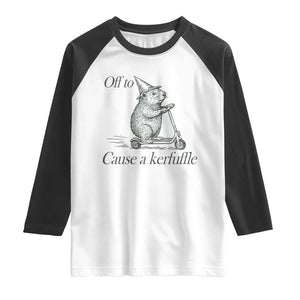 Off To Cause A Kerfuffle Raglan Shirt Funny Groundhog Scooter Chaos TS11 White Black Print Your Wear